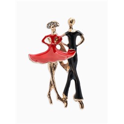 Брошь «Танцоры», красно-чёрная в золоте