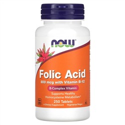NOW Foods, фолиевая кислота, 800 мкг, 250 таблеток