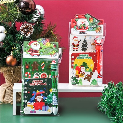 Канцелярский набор "Новогодний" (Ручка 10 цветов + Блокнот + Наклейки)