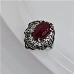Кольцо 18 р ювелирная бижутерия коллекция "Дубай", покрытие посеребрение, вставка: пластик и марказиты, цвет: бордовый и графитовый, арт.414.747-18