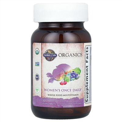 Garden of Life, Organics, мультивитамины для женщин, для приёма один раз в день, 30 веганских таблеток
