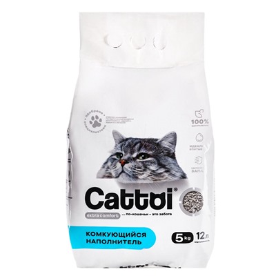 Наполнитель минеральный комкующийся Cattoi Extra Comfort 5 кг,пластиковый пакет