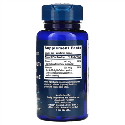 Life Extension, суперкомплекс селена с витамином E, 200 мкг, 100 вегетарианских капсул
