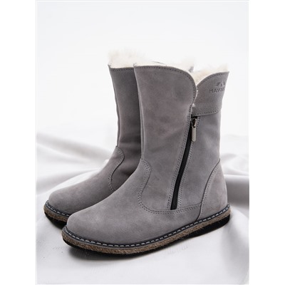 Полусапоги женские серые замшевые с замком на войлочной подошве