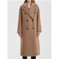 Пальто А-силуэта двубортное удлинённое, коричневый