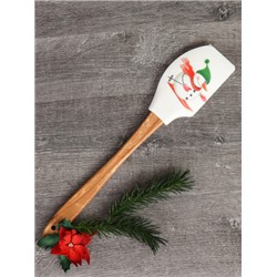 Лопатка кулинарная силиконовая 31х6,5 см с деревянной ручкой / H-211 /уп 130/ Новогодняя/ 0,071/ 0,044