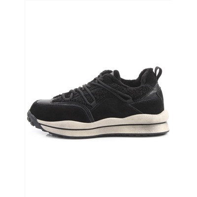 04-XKL23-138R BLACK Кроссовки утепленные женские (натуральная кожа, натуральная замша, байка)