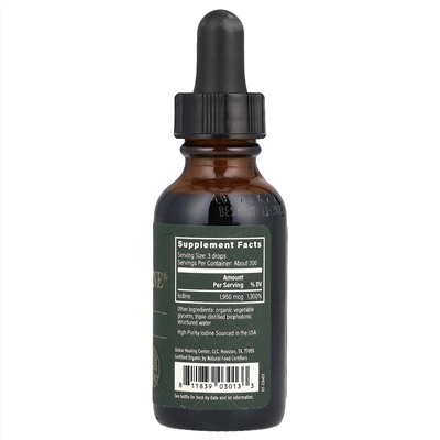 Global Healing, Detoxadine, возникающий йод, 1950 мкг, 29,6 мл (1 жидк. Унция)
