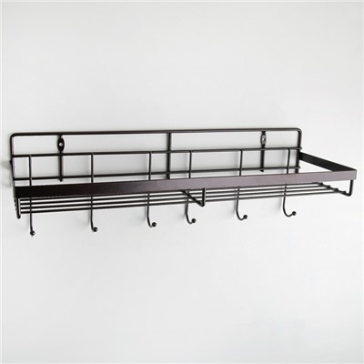 Полка бытовая с крючками 40,4×13,3×12,5 см, цвет коричневый