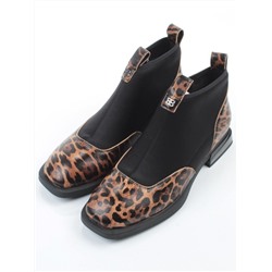 01-B44B-81PC BROWN/LEOPARD Ботинки демисезонные женские (натуральная кожа, текстиль, байка)