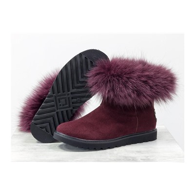 Женские сапоги в стиле UGG из натуральной замши цвета марсала и натурального шикарного меха песца, зимняя коллекция от Gino Figini, Б-17113-14