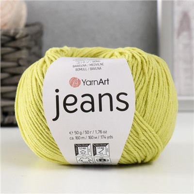 Пряжа для вязания спицами, крючком YarnArt, Jeans, 55% хлопок, 45% акрил, 160 м/50 г, (29 яр. салат)