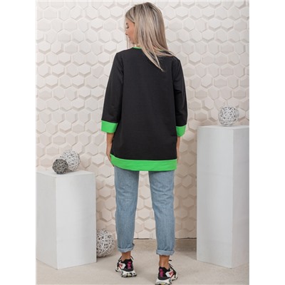 853 Туника "черный/салатовый"
