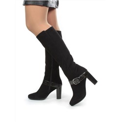 02-MB051-211M BLACK Сапоги зимние женские (натуральная замша, натуральный мех (еврозима))