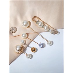 Набор булавок (6 шт.) «Жемчужное ассорти», 6.5 см, белый в золоте