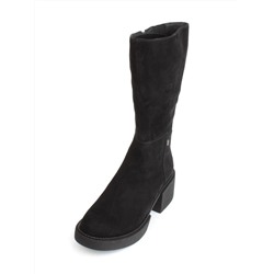 02-FI908-2M BLACK Сапоги зимние женские (натуральная замша, натуральный мех)