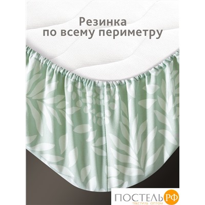 CASSIA ЭМИНЕ Простыня на резинке 180х200+30, 1 пр., хл./сатин зеленый