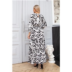 Бело-чёрное длинное платье с поясом-кушак Эмелин №3