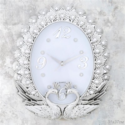 Часы настенные Павлины 31х37 см / WS-7594/S /уп 20/серебро