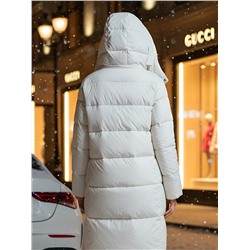 Пальто зимнее утепленное с капюшоном женское бежевого цвета 7700B