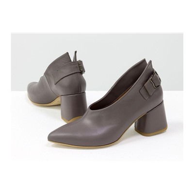 Дизайнерские туфли перчатки (glove shoes) с ремешком, на невысоком обтяжном каблуке, выполнены из натуральной итальянской кожи грязно-сиреневого цвета, Новая Коллекция от Gino Figini, Т-2056-02
