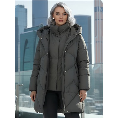 Пальто двубортная зимнее утепленное женское зеленого цвета 7732Z