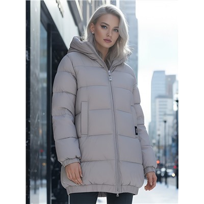 Куртка женская зимняя на резинке большого размера светло-коричневого цвета 7619SK