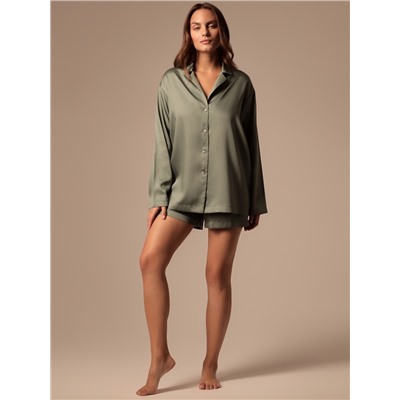 Пижама женская (рубашка, шорты) SL HOME Tensel Home, зелёная