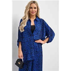 Рубашка синяя с леопардовым принтом