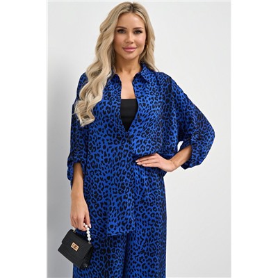 Рубашка синяя с леопардовым принтом