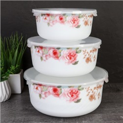 Салатник с крышкой 3 предмета / GRAY-HDW3B (6801) /уп 12/ Розы на голубом