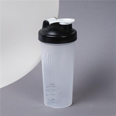 Бутылка/Шейкер SHAKER SHS-600 бело-чёрная, для спортивного питания 600ML/уп72