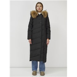 Пальто зимнее женское с мехом енот премиум класса черного цвета 3335Ch
