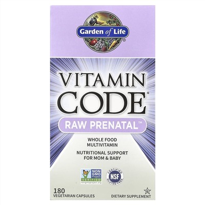 Garden of Life, Vitamin Code®, RAW Prenatal ™, 180 вегетарианских капсул