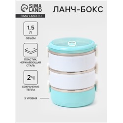 Ланч бокс TAKE IT EASY «Милави», 1.5 л, 3 уровня, сохраняет тепло 2 ч, нержавеющая сталь, белый, голубой