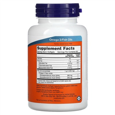 NOW Foods, жирные кислоты омега-3 в мини-капсулах, 180 ЭПК / 120 ДГК, 180 капсул