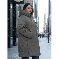 Пальто зимнее утепленное женское большого размера коричневого цвета 7699K