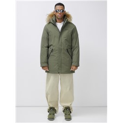 Парка мужская зимняя удлиненная с мехом зеленого цвета 999Z