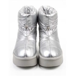 04-WA003-2M GREY/SILVER Ботинки зимние женские (натуральная кожа, курточная ткань, 100% шерсть)