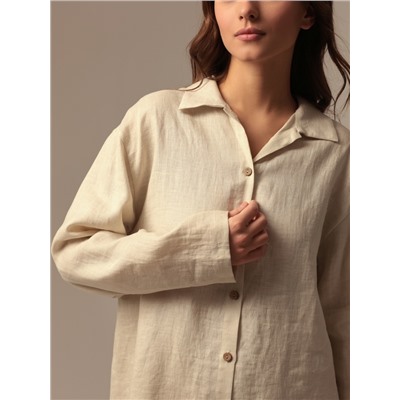 Пижама женская (рубашка, брюки) SL HOME Linen, молочная