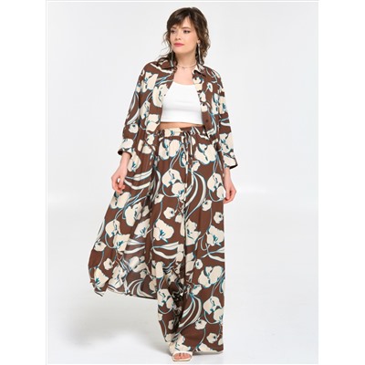 Брюки коричневые в пижамном стиле
