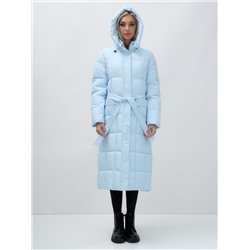 Пальто утепленное стеганное зимнее с капюшоном женское голубого цвета 9609Gl