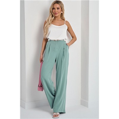 Брюки широкие серо-зелёные с карманами