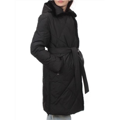 309 BLACK/BLACK Пальто зимнее стеганое женское (200 гр. холлофайбер, натуральная норка)