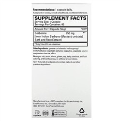 Terry Naturally, Berberine MetX, повышенная сила действия, 250 мг, 60 капсул