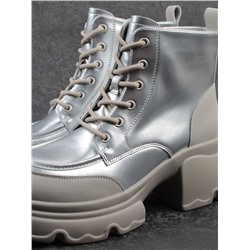 01-F591-2 GREY/SILVER Ботинки демисезонные женские (натуральная кожа, искусственная кожа)