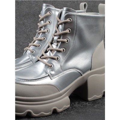01-F591-2 GREY/SILVER Ботинки демисезонные женские (натуральная кожа, искусственная кожа)