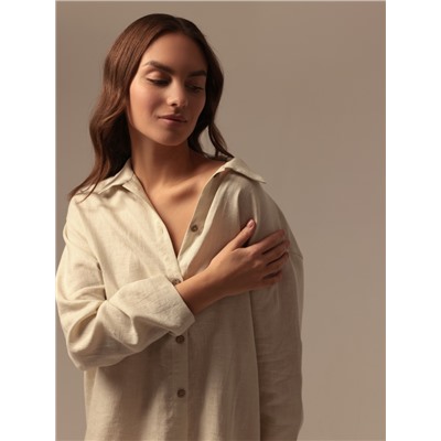 Пижама женская (рубашка, брюки) SL HOME Linen, молочная