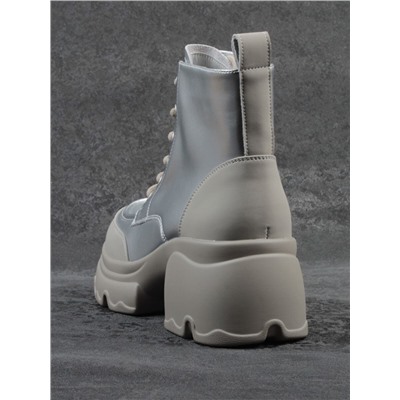 01-F591-2 GREY/SILVER Ботинки демисезонные женские (натуральная кожа, искусственная кожа)
