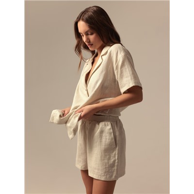 Пижама женская (рубашка, шорты) SL HOME Linen, молочная